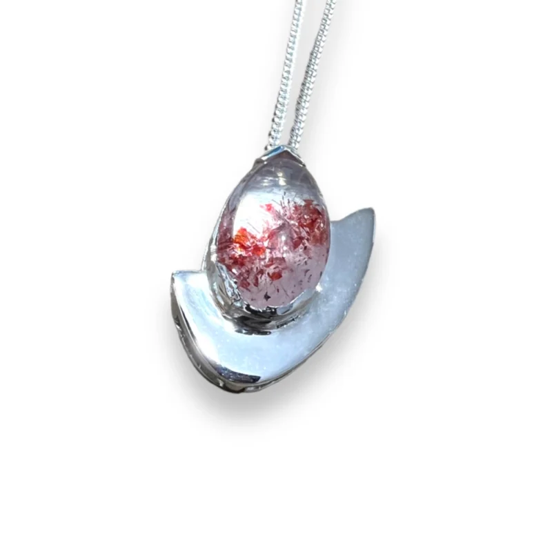 Strawberry Quartz pendant with Lepidocrocite inclusions